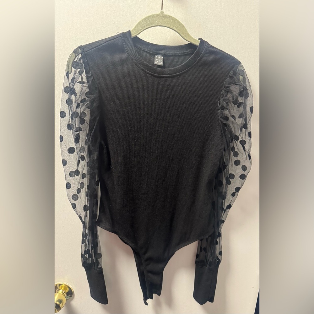 SHEIN Black Sheer Long Sleeve Crop Blouse